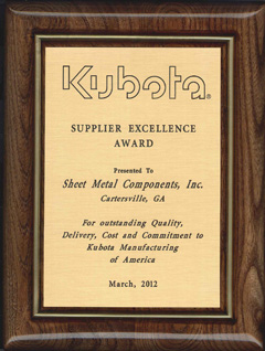 2012 Kubota Supplier Excellence Award